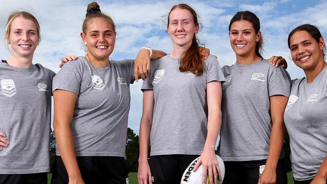 Shaylee Bent, second from right, made her debut for the Jillaroos last year.