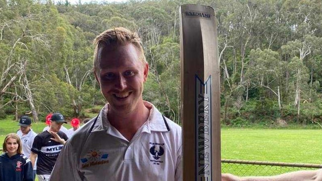 Mylor batsman Ben James after scoring an unbeaten 123 in the Hills Cricket Association A2 grade in November. Picture: Mylor Cricket Club