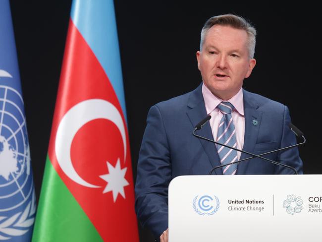 BAKU, AZERBAIJAN - NOVEMBER 19: Australian Minister for Climate Change and Energy Chris Bowen speaks during the resumed High-Level Segment on day eight at the UNFCCC COP29 Climate Conference on November 19, 2024 in Baku, Azerbaijan. The COP29, which is running from November 11 through 22, is bringing together stakeholders, including international heads of state and other leaders, scientists, environmentalists, indigenous peoples representatives, activists and others to discuss and agree on the implementation of global measures towards mitigating the effects of climate change. According to the United Nations, countries made no progress over the last year in reducing global emissions from the burning of fossil fuels. (Photo by Sean Gallup/Getty Images)