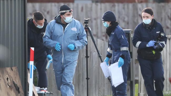 Police at the scene of a fatal shooting in Cranbourne. Picture: David Crosling