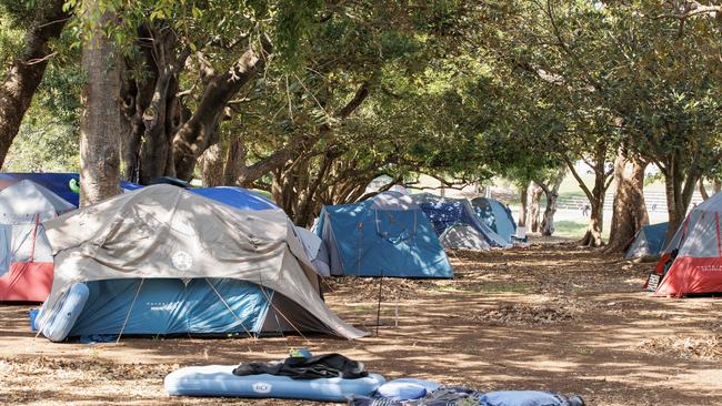 Tents at Musgrave Park in South Brisbane which has seen an escalation of fighting and unsociable behaviour according to council complaints.