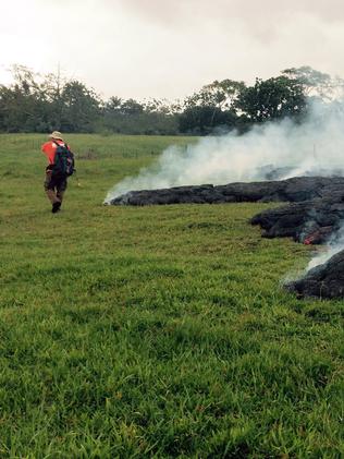 The smoking lava field has been moving at around 10 metres an hour.