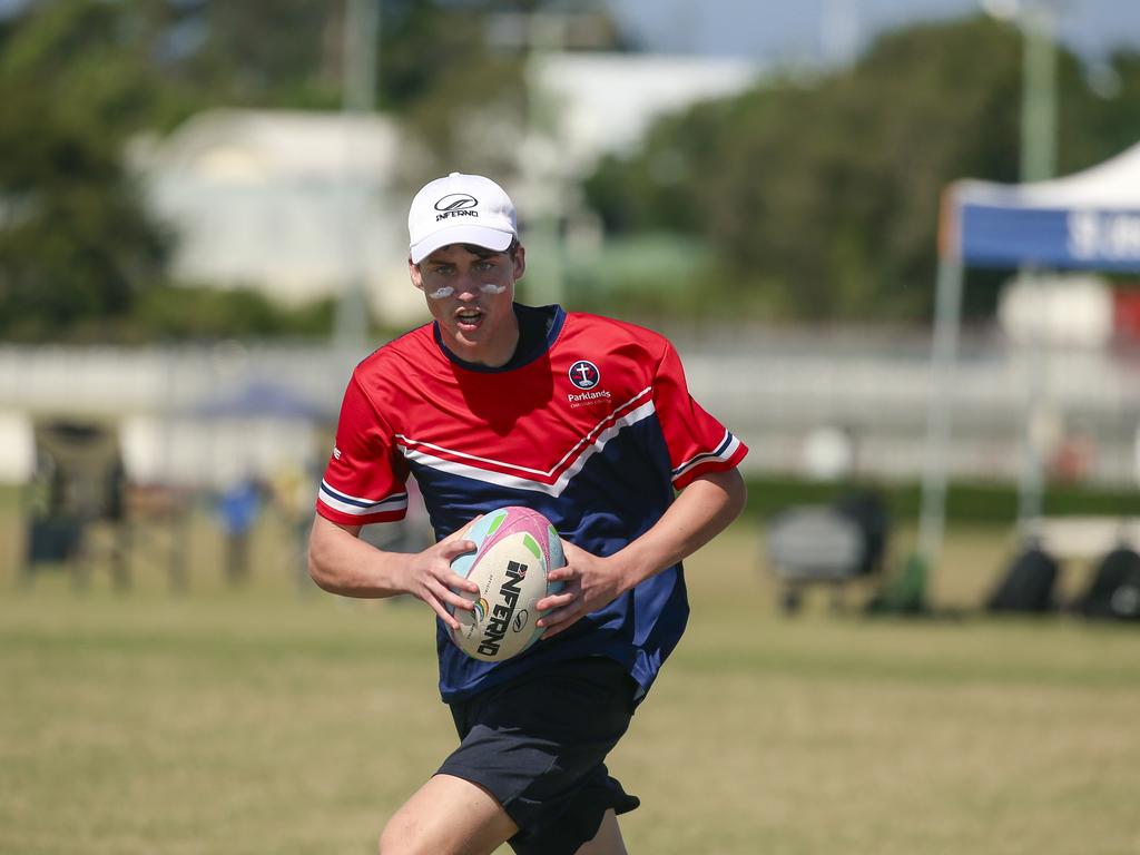Sophia College V Parklands Christian College at the 2024 Gold Coast Titans All Schools Touch Football Picture: Glenn Campbell