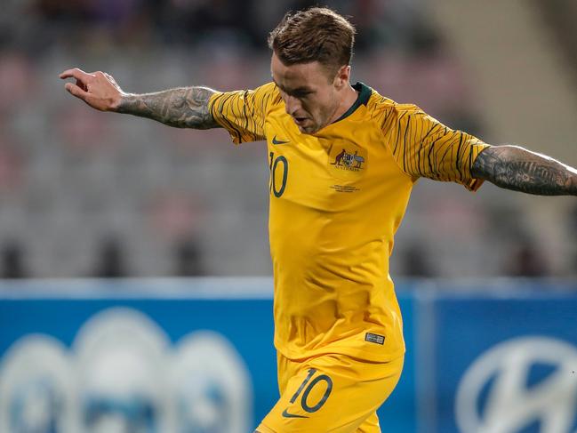 Adam Taggart will return for Australia against Jordan. Picture: Ahmad ALAMEEN / AFP