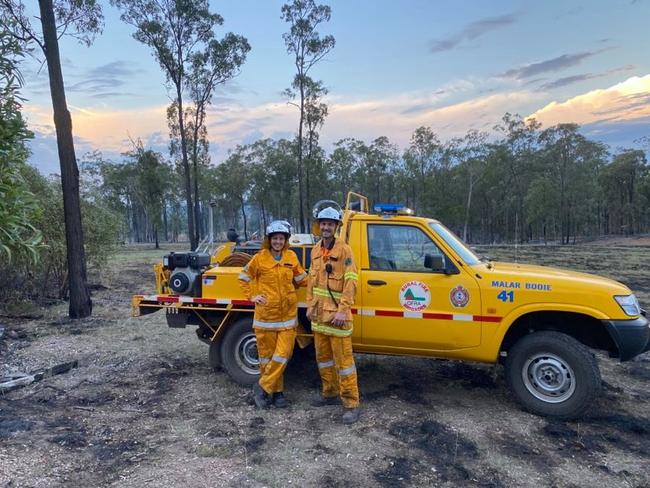 Michelle and Clinton Hansen joined the QFES after a blaze broke out at their Kingaroy property. Photo/Michelle Hansen.