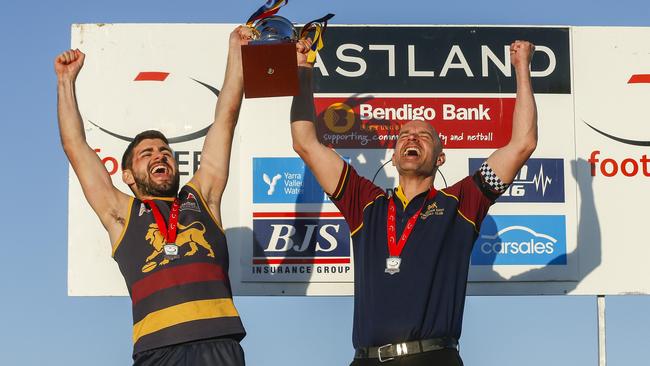 Steve Buckle (right) led Doncaster East to two flags and into the EFNL’s top division. Picture: Valeriu Campan