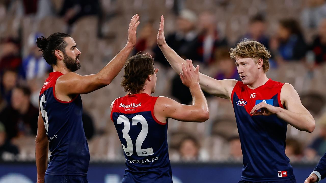 Goodwin says there is no pressure on the Demons to find their best forward mix while they continue to score relatively freely. Picture: Dylan Burns / Getty Images