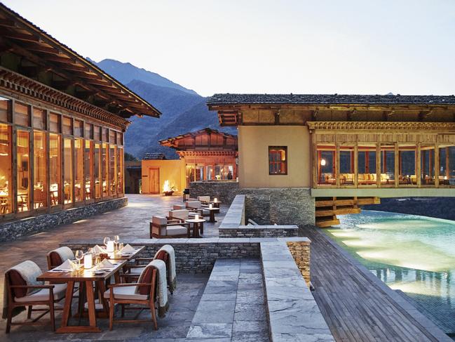 Flying Farmhouse and the pool at Six Senses Punakha resort in Bhutan.