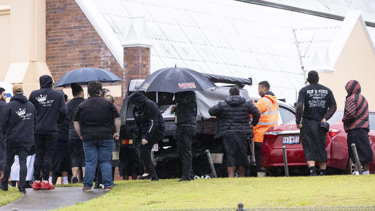 Sacred Heart Catholic Church was overflowing for the funeral of Lauie Michael Tagaloa, who was allegedly stabbed in Fortitude Valley.