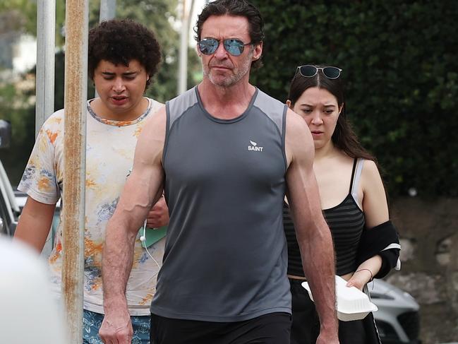 Aussie actor Hugh Jackman with his children in Bondi over the weekend. Picture: MATRIX