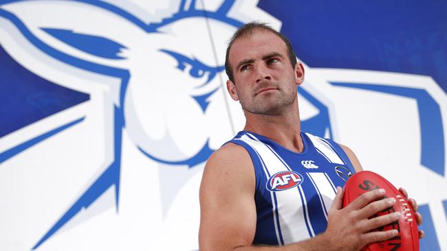 MELBOURNE, AUSTRALIA - FEBRUARY 08: Ben Cunnington of the Kangaroos poses for a photograph during the North Melbourne 2021 Official Team Photo Day at Arden Street Oval on February 08, 2021 in Melbourne, Australia. (Photo by Dylan Burns/AFL Photos via Getty Images)