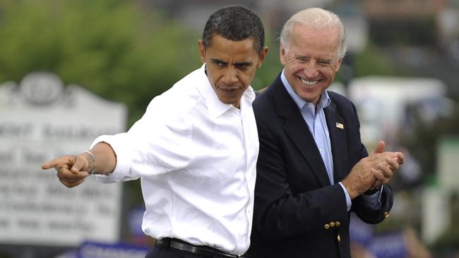 Then Senator Barack Obama (L) and running mate Joe Biden at a rally in Greensboro, North Carolina, in 2008. Picture: AFP.