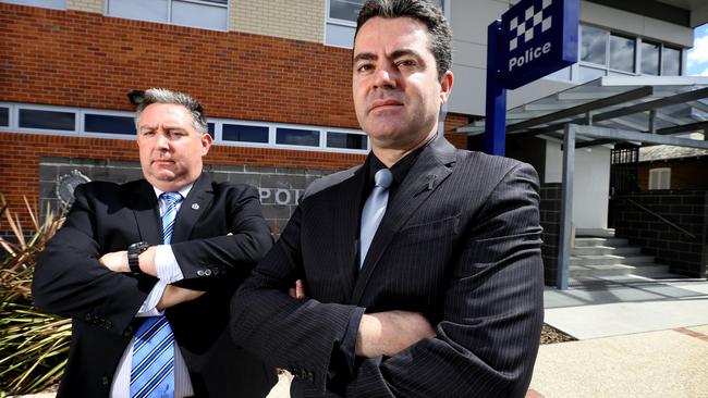 NSW Police Association President Scott Webber (R) and Vice President Pat Gooley protesting the lack of Police numbers in the Northern region.