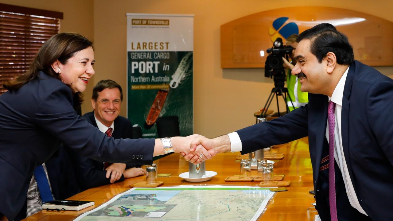 Adani Group chairman Gautam Adani meets with Queensland Premier Annastacia Palaszczuk at the Port of Townsville in December 2016. Picture: AAP Image/Cameron Laird