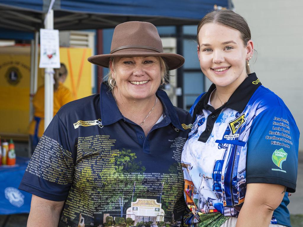 Sue (left) and Ashleigh Evans at Lights on the Hill Trucking Memorial at Gatton Showgrounds, Saturday, October 5, 2024. Picture: Kevin Farmer