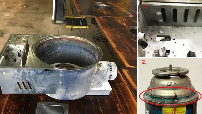 WorkSafe NT allege the butane canister was heated by the barbecue coals, leading to a build up of gas under the table. Picture: Supplied.