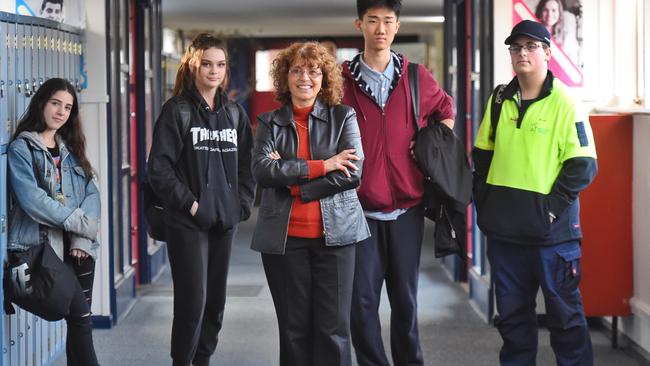 Raffaella Galati-Brown with school students at Northern College of the Arts and Technology. Picture: Tony Gough