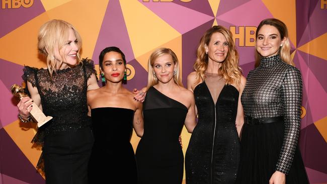 LOS ANGELES, CA - JANUARY 07:  Nicole Kidman, Zoe Kravitz, Reese Witherspoon, Laura Dern and Shailene Woodley of 'Big Little Lies' attend HBO's Official Golden Globe Awards After Party at Circa 55 Restaurant on January 7, 2018 in Los Angeles, California.  (Photo by Emma McIntyre/Getty Images)