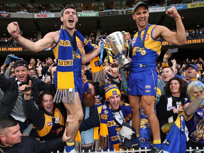 Luke Shuey and Dom Sheed celebrate. Picture. Phil Hillyard