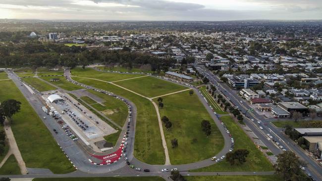 The massive queue of cars at the Victoria Park testing station on Wednesday, July 21. Picture: Roy VanDerVegt