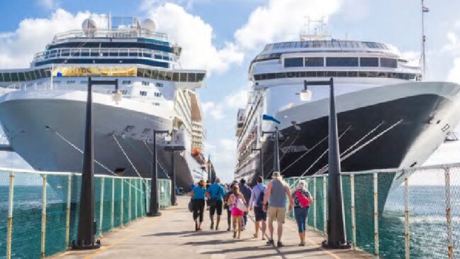 Examples of a cruise ship terminal in The Spit master plan.