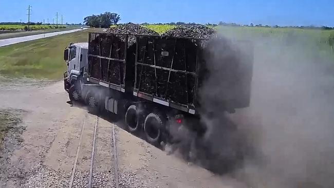 CCTV from one of Wilmar’s Burdekin sugar-cane locomotives captures detailed footage of a haul-out truck colliding with a cane train, after failing to give way at an occupational crossing.