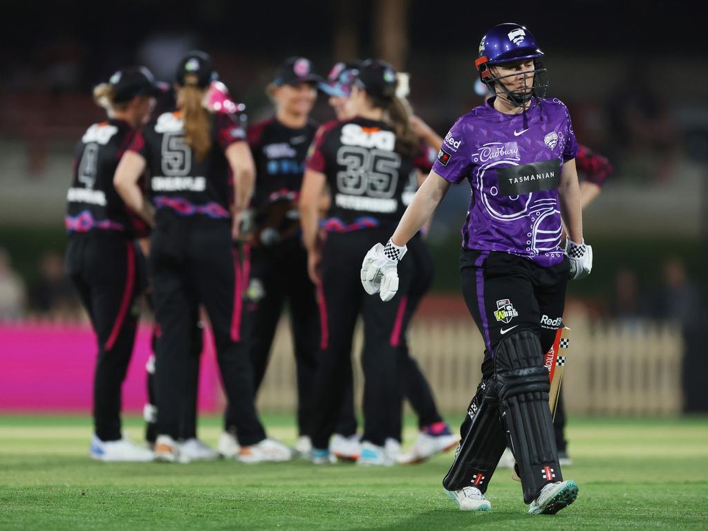 Hobart Hurricanes captain Elyse Villani walks from the field after being dismissed during a WBBL match against Sydney Sixers in November, 2023. Picture: Mark Metcalfe/Getty Images