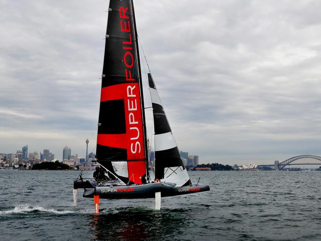 The SuperFoiler is put through its paces on Sydney Harbour. Pic: Mark Evans