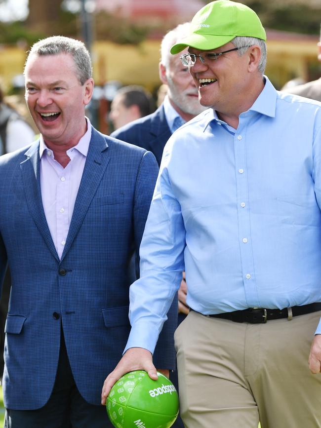 Defence Minister Christopher Pyne with Prime Minster Scott Morrison. Picture: AAP / David Mariuz