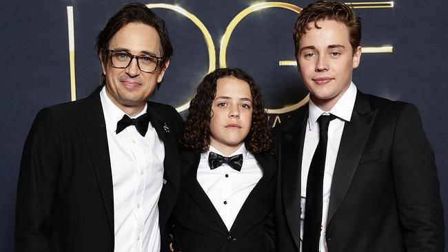 Trent Dalton, Felix Cameron and Lee Tiger Halley of Boy Swallows Universe at the Logie Awards. Picture: Sam Tabone/Getty Images