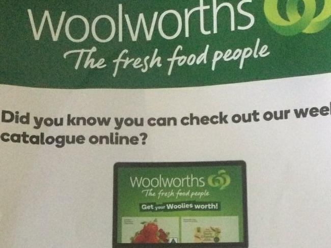 Woolworths notifies death of printed catalogue with an instore brochure. Picture: Darren Cartwright