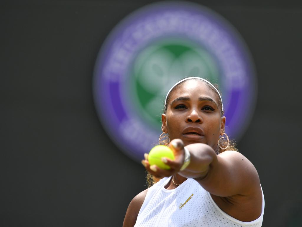 US player Serena Williams serves at Wimbledon. Picture: AFP