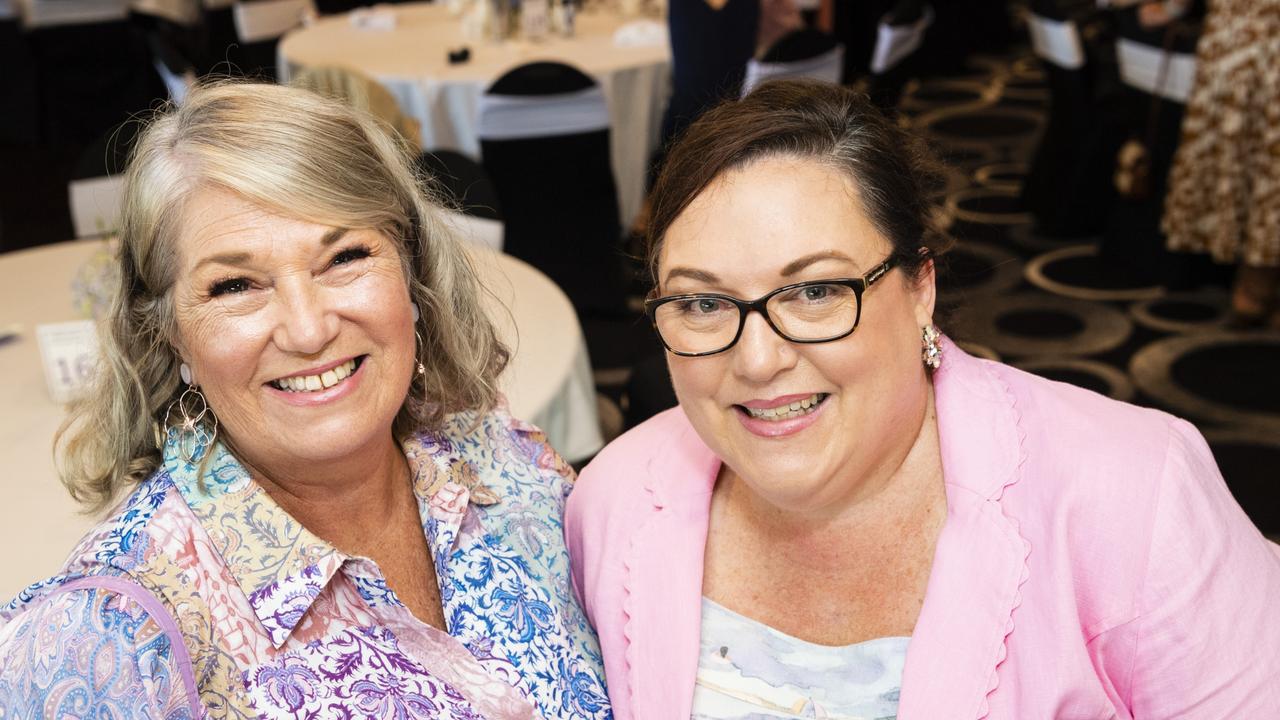 Jane Degnian (left) and Donna James at the International Women's Day luncheon presented by Zonta Club of Toowoomba Area at Picnic Point, Friday, March 4, 2022. Picture: Kevin Farmer