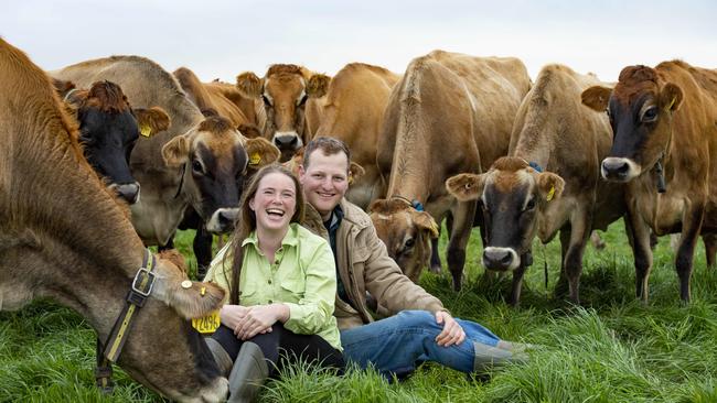 Dairy farmers Amabel and Martijn Visscher showcased their herd at Tongala. Picture: Zoe Phillips