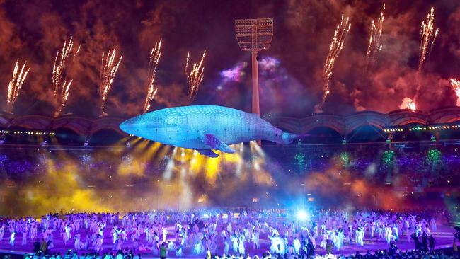 GOLD COAST, AUSTRALIA — APRIL 04: A general view as White Whale Migaloo is seen during the Opening Ceremony for the Gold Coast 2018 Commonwealth Games at Carrara Stadium on April 4, 2018 on the Gold Coast, Australia. (Photo by Scott Barbour/Getty Images)