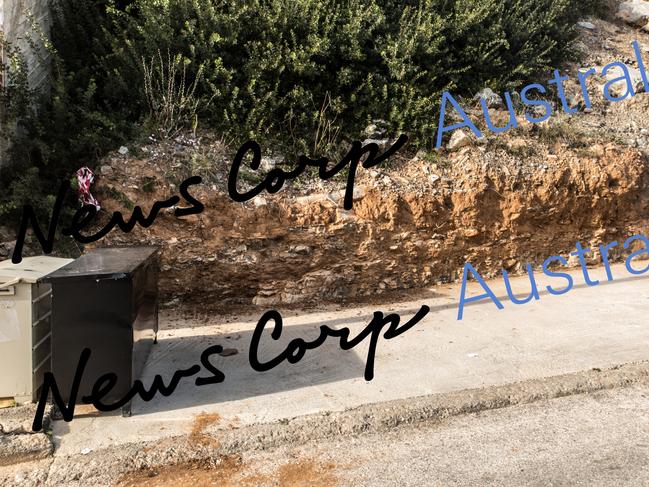 The spot where John Macris house was killed in his car near his home in Greece. Picture: Angelos Christofilopoulos