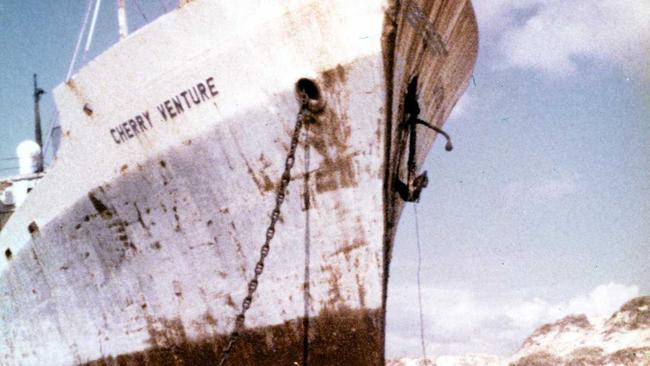 STUCK FAST: Wreck of the Cherry Venture on Teewah Beach, ca 1976.
