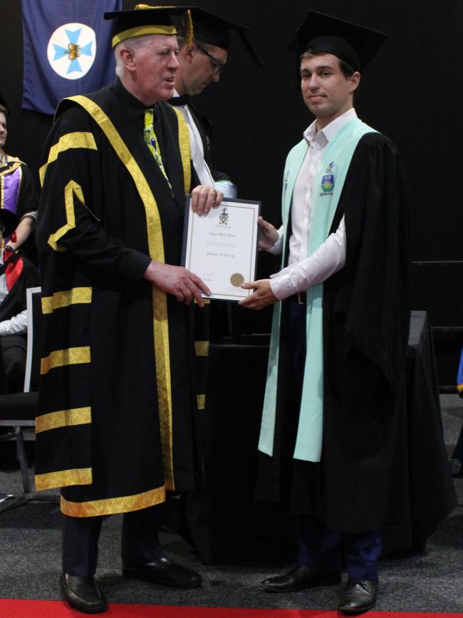 Dylan Blond graduated with a Bachelor of Nursing at the CQUniversity graduation ceremony in Bundaberg on December 14, 2023.