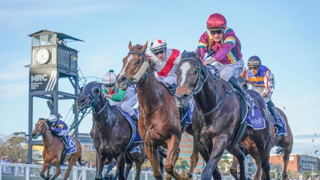 Gentleman Roy ridden by Mark Zahra wins the Catanach's Jewellers P.B. Lawrence Stakes at Caulfield Racecourse on August 17, 2024 in Caulfield, Australia. (Photo by Scott Barbour/Racing Photos via Getty Images)