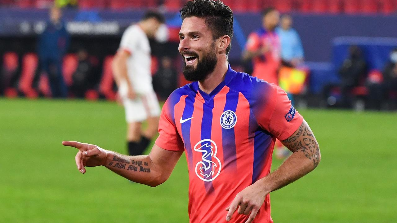 Olivier Giroud scored four goals for Chelsea in a Champions League victory over Sevilla.