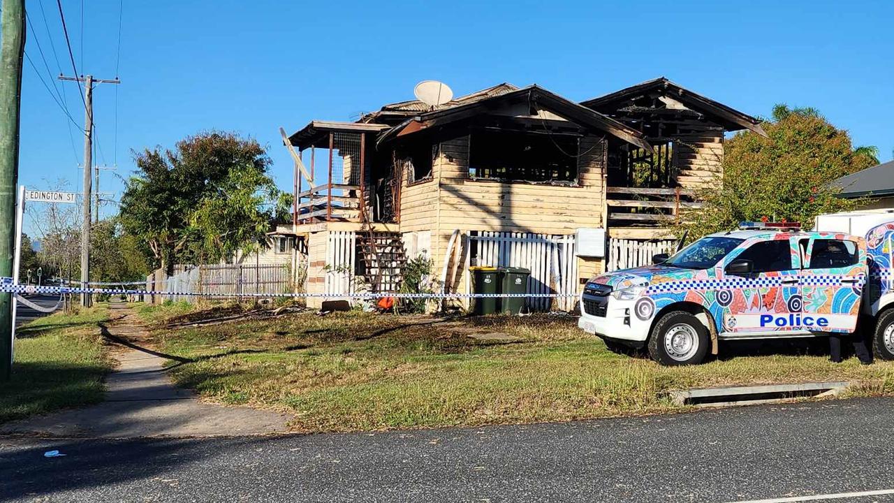Remains of the house on Edington St destroyed by fire on Thursday night (July 6 2023).