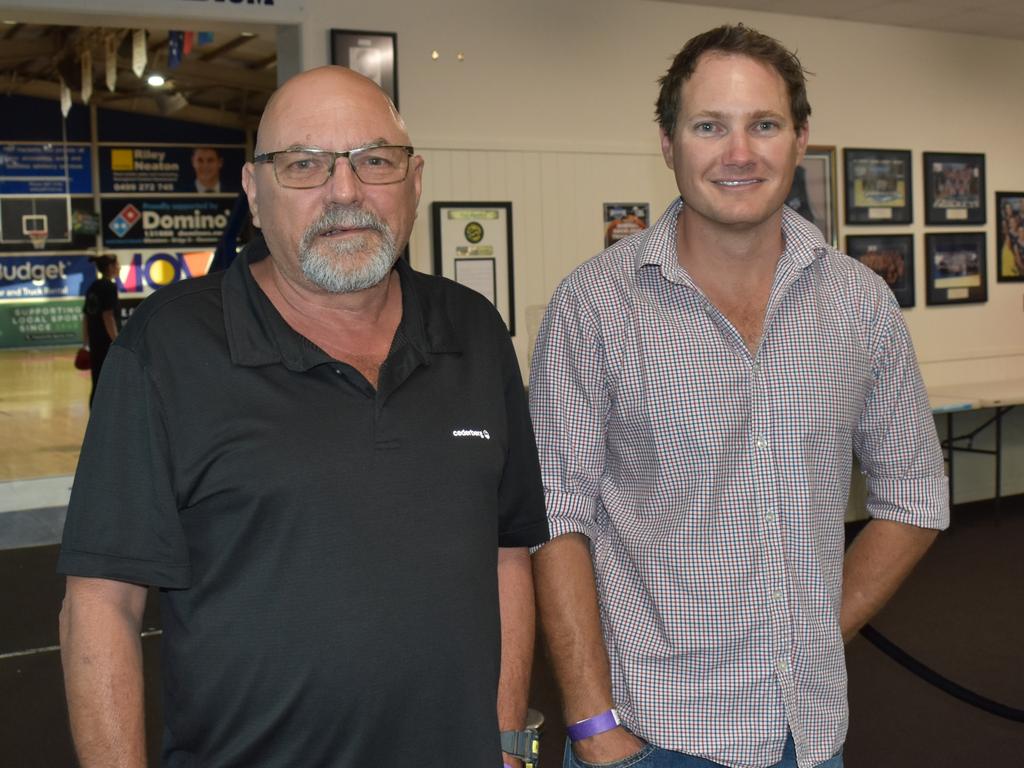 Wayne and Ben Featherstone at the Reef 'n' Beef Fight Night, Bravus Arena, Rockhampton, on October 21, 2023.