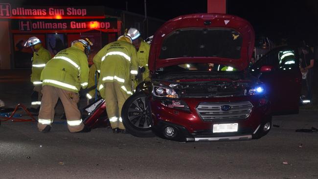 A Charters Towers man was charged with dangerous operation of a vehicle causing grievous bodily harm while adversely affected by an intoxicating substance and excessively speeding following this traffic crash on Mosman St in Charters Towers in September 2020. Picture: Trudy Brown