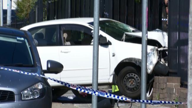 The crashed car outside Hurstville Public School. Picture: TNV