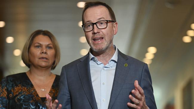 CANBERRA, Australia - NewsWire Photos - September 12, 2024: Australian Greens Senator Dorinda Cox and Senator David Shoebridge hold a press conference at Parliament House in Canberra. Picture: NewsWire / Martin Ollman