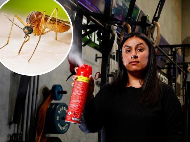 Tanya Kaur and Michael Paps, the co-owners of the U8F Gym in Chipping Norton, are affected by the mosquito plague that has descended on southwest Sydney. Picture: Jonathan Ng