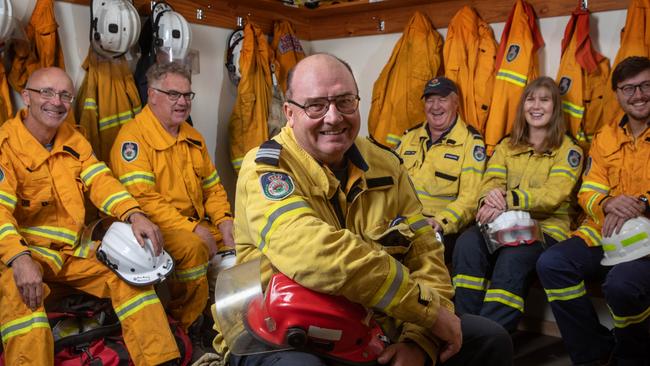 Scott Hart with firefighting colleagues Otto Benda, Craig Pettit, Danny King, Laura King, Russel Buzby. Picture:Andrew Taylor