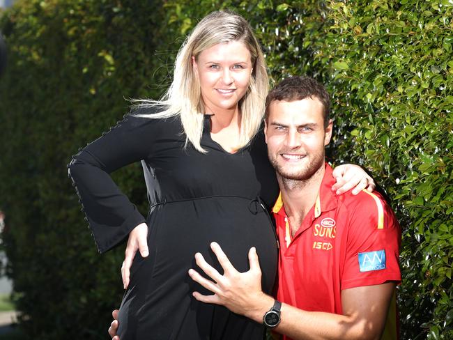 Suns captain Jarrod Witts with his partner Renee Nourse. They are expecting a baby. Picture: Jason O'Brien