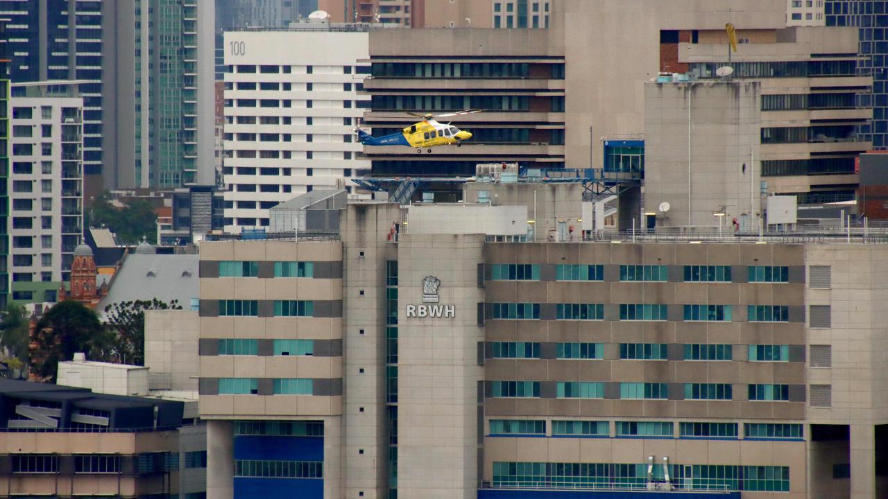 RACQ Life Flight chopper coming into land at the RBWH (Royal Brisbane and Women's Hospital) Picture David Clark