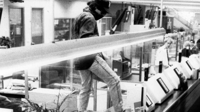 Surveillance tape of Christopher Dean Binse aka "Badness" mounting counter during an armed hold-up at a Chatswood bank in 1992